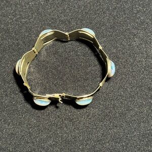 Silver-Tone Bracelet with Pink Opalescent Cabochons - Women Jewelry